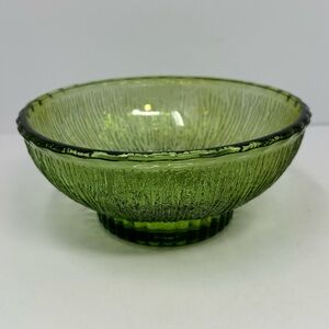 FTD 1975 Avocado Green 7" Glass Footed Bowl Planter Textured Wood Grain/Bark A1
